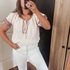 J Crew Embroidered Patchwork Popover Gauze Tunic. M